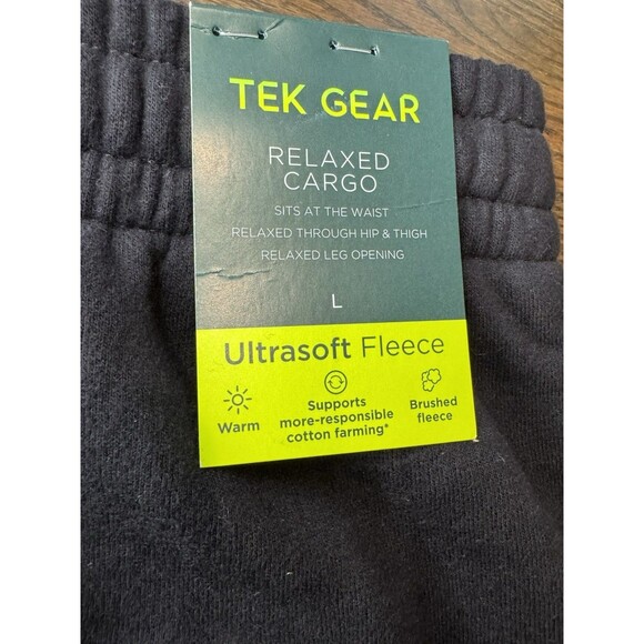 Men's Tek Gear Pants Size L Black Open Bottom Relaxed Cargo Fleece Ultrasoft - Picture 3 of 8